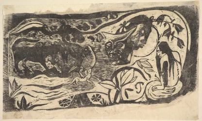 Dřevoryt s hlavou rohatou, 1898-99.