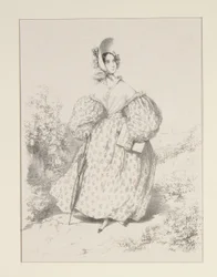 Na venkově. Huillet 1835. Šaty z jaconasu,...