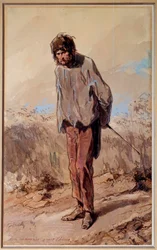 Špatných 15 minut Odsouzený má šibenici. Akvarel a kvaš od Paula Gavarniho (1804-1866)