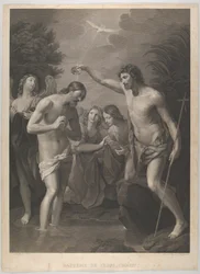 Křest Krista, svatý Jan Křtitel vpravo a Kristus vlevo se svým ..., ca. 1815-72.