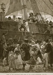 Scéna při odjezdu Darienské výpravy z Leithu, ilustrace z "Cassell