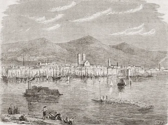 Montreal v 60. letech 19. století, vyryl Auguste Trichon (nar. 1814)