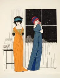 Dvoje empírové šaty z hospody Les Robes de Paul Poiret. 1908 (tisk šablony)