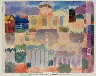 Zahrada v St. Germain, evropské čtvrti poblíž Tunisu. 1914