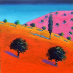 Pink Hill (akryl na kartě)