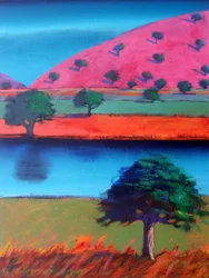 Pink Hill 2 (akryl na kartě)