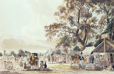 Tábořiště v Hyde Parku, 1780 (barevná akvatinta)