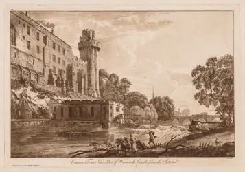 Pohledy na hrad Warwick: Caesars ower a část hradu Warwick z ostrova, 1776.