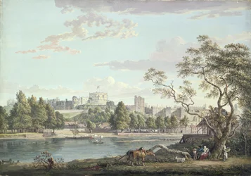 Hrad Windsor, přes Temži (barva těla přes tužku na papíře)
