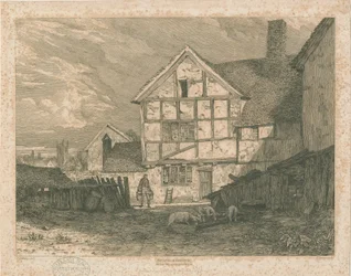 Wolverhampton - Ruiny hrázděného domu: ocelorytina, nd [c 1815]