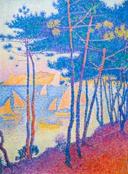 plachetnice a borovice, c. 1896 (olej na plátně)