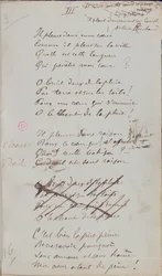"V mém srdci pláče, jak prší na město...", rukopisná báseň z "Romances Sans Paroles", 1873 (pero a tuš na papíře)