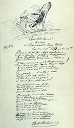 Báseň znak francouzského básníka Paula Verlainea (1844-1896) s náčrtem představitele při čtení. 21. 11. 1893