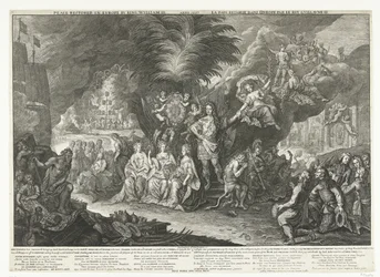 Alegorie krále Viléma III jako nositele míru v Evropě, 1697 Mír obnovený v Evropě králem Vilémem III / Anno 1697 / La Paix retablie dans l