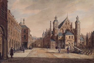 Pohled na Binnenhof, Haag (akvarel)