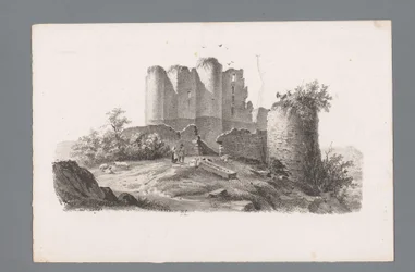 Pohled na zříceninu s věží Principy krajiny (název série) Principles de paysages (název série)