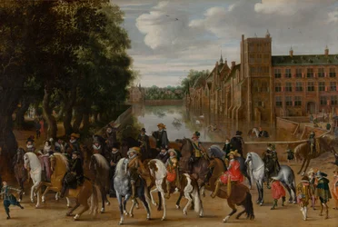 Princové z Orange a jejich rodiny na koni, vyjížďka z Buitenhof, Haag, c. 1621-22