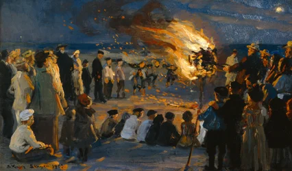 Svatojánský požár na pláži Skagens