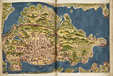 Portugalská ilustrace Goa z rukopisu Livro do Estado da India Oriental Pedra Barreta de Resende, Sloane MS 197.