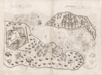 Portugalský plán Bahrajnských ostrovů, Livro do Estado da India Oriental Pedra Barreta de Resende, Sloane MS 197, f.165v-166r (pero a tuš na papíře)