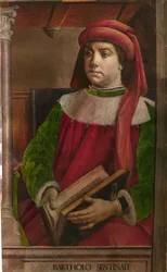 Bartole, latinsky Bartolus de Saxoferrato (1313-1356). Rozměry: 95x57, kolem 1473-1475, Galleria Nazionale delle Marche, Urbino