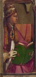 Papež Pius II., rozměry: 116x52, kolem 1473-1475, Národní galerie Marche, Urbino