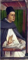 Svatý Albert Veliký (1205-1280) (Albertus Magnus, Albrecht z Bollstädtu, Albert z Kolína), rozměry: 116x53, kolem 1473-1475, Národní galerie Marche, Urbino