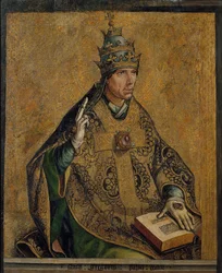 le Pape Gregoire Ier le Grand - Svatý Řehoř Veliký - Berruguete, Pedro (1450-1503) - c. 1495 - Olej na dřevě - 85,5x70 - Národní muzeum umění Katalánska, Barcelona