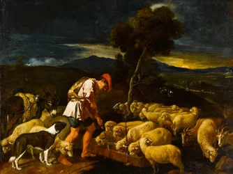 Jákob napájí Lábanovy ovce před oloupanými větvemi, kolem 1612-1622