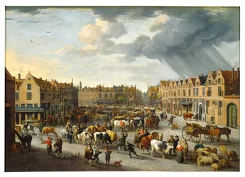 Starý volský trh v Antverpách (olej na plátně)
