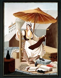 Neapolské drobné řemeslo: potulný prodejce látek a prádla - (Staré řemeslo: prodejce látek a prádla), 19. století, Museo Nazionale di San Martino, Neapol