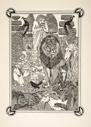 Frontispis, ze Sto Ezopových bajek, pub.1903