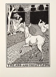Osel a malý pes, od Fontaine Fables, hospoda. 1905