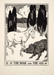 Kanec a osel, ze sta Ezopových bajek, pub.1903