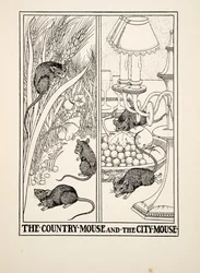 Venkovská myš a městská myš, ze Sto bajek Ezopových, pub. 1903