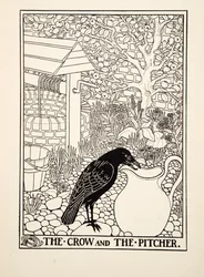 Vrána a džbán, ze Sto Ezopových bajek, pub.1903