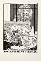 Lev ubitý mužem, z Fontaine Fables, hospoda. 1905