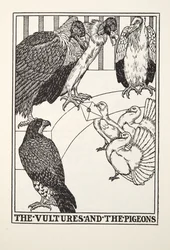 The Vultures and the Pigeons, z Fontaine Fables, hospoda. 1905