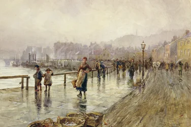 Mokrý den ve Whitby (akvarel na papíře)