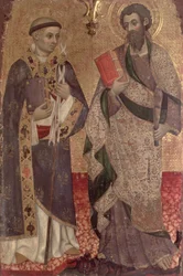 Detail sv. Bartoloměje a sv. Bernarda z Clairvaux z oltářního obrazu kláštera sv. Dominika z Manresy