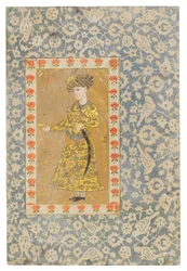 Mládež držící pohár vína, Safavid Isfahan (neprůhledné pigmenty zvýrazněné zlatem na papíře)