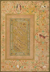 Kaligrafie z alba Late Shahjahan Album, Iran, c.1640-50 (neprůhledný akvarel a zlato na papíře)