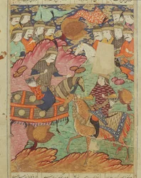Souboj na koni mezi Rostamem a Afrasiabem, ilustrace z Šahnámy (Knihy králů) od Abul-Qasima Manúra Firdawsiho (asi 934-1020) 1619
