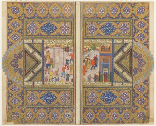Poprava izraelského barsisa z bustanu (sadu), asi 1580 (tuš, neprůhledný akvarel a zlato na papíře)