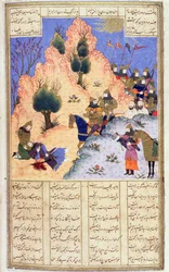 Iskandar Comforting the Dying Dara, od Firdawsis Shanaman, c.1440-45 (pero, inkoust a wc na pergamenu)