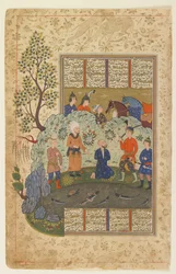 Kay Khusraw se připravuje na setnutí hlavy Afrasiyaba kolem roku 1590-1600