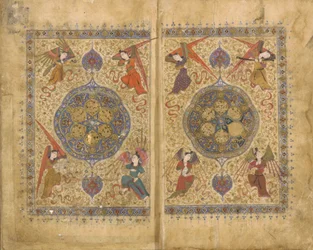 Khamsa (kvintet) od Khwaju Kirmani, Shiraz, Írán, Timuridské období, 1437-38 (neprůhledný akvarel, inkoust a zlato na papíře)