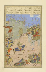 Peršan 239 fol.155b Rustam táhne Kh?q?n ze svého slona, ilustrace z Shahnamy (Kniha králů), Abul-Qasim Mansur Firdawsi (c.934-c.1020), 1444