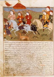 Zastoupení Houlagou Khana, vnuka Čingischána na koni. Perská miniatura převzatá z Jami al-Tawarikh“ (Jami al tawarikh) nebo „“Univerzální historie““ od historika Rashida al-dina (al din) (1247-1318) Kolem 1430. Paříž, B.N.