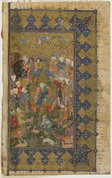Solomon na trůn z Khamsa (kvintet), kolem 1560 (neprůhledný akvarel, inkoust a zlato na papíře)